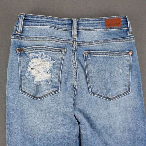 Judy Blue Jeans Womens 1/25 Blue Boyfriend Fit Stretch Distressed Pockets - Picture 9 of 11